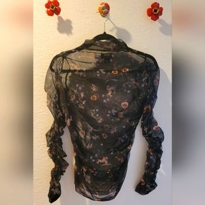 Anthropologie Maeve mesh flowered top